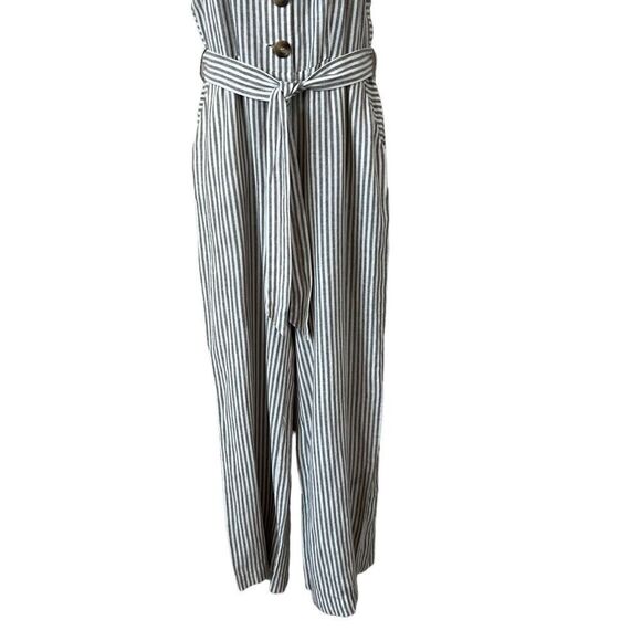 Vince Camuto Sleeveless Natural Linen Stripe Tie Front Jumpsuit Natural - Picture 4 of 16